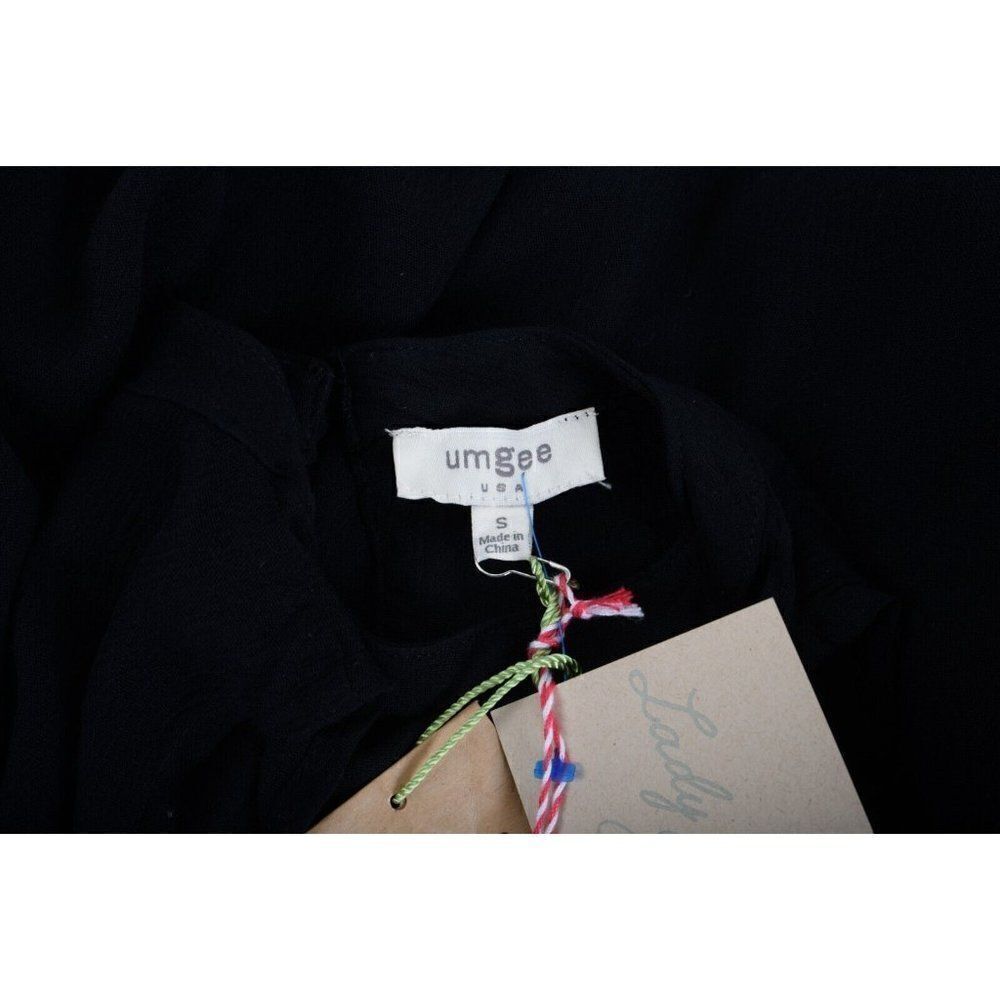 Umgee Womens Embroidered Shirt Blouse S Black Sheer Flared Long Sleeve NWT - Picture 6 of 6